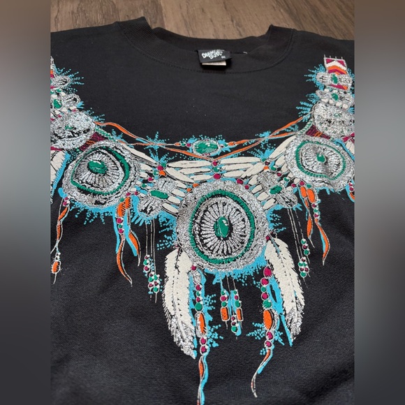 💕 Vintage💕 Diamond Dust Black Crew Neck Sweatshirt Sparkly Graphic Design - Picture 2 of 6